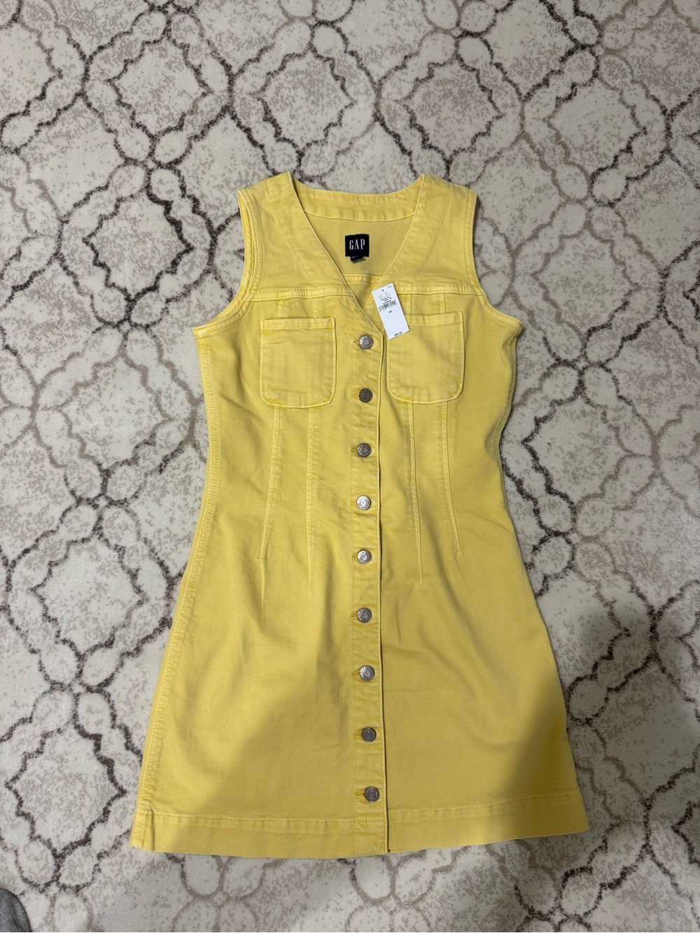 NWT GAP Yellow Sleeveless Button-Front Denim  Mini Dress XS - Picture 2 of 6